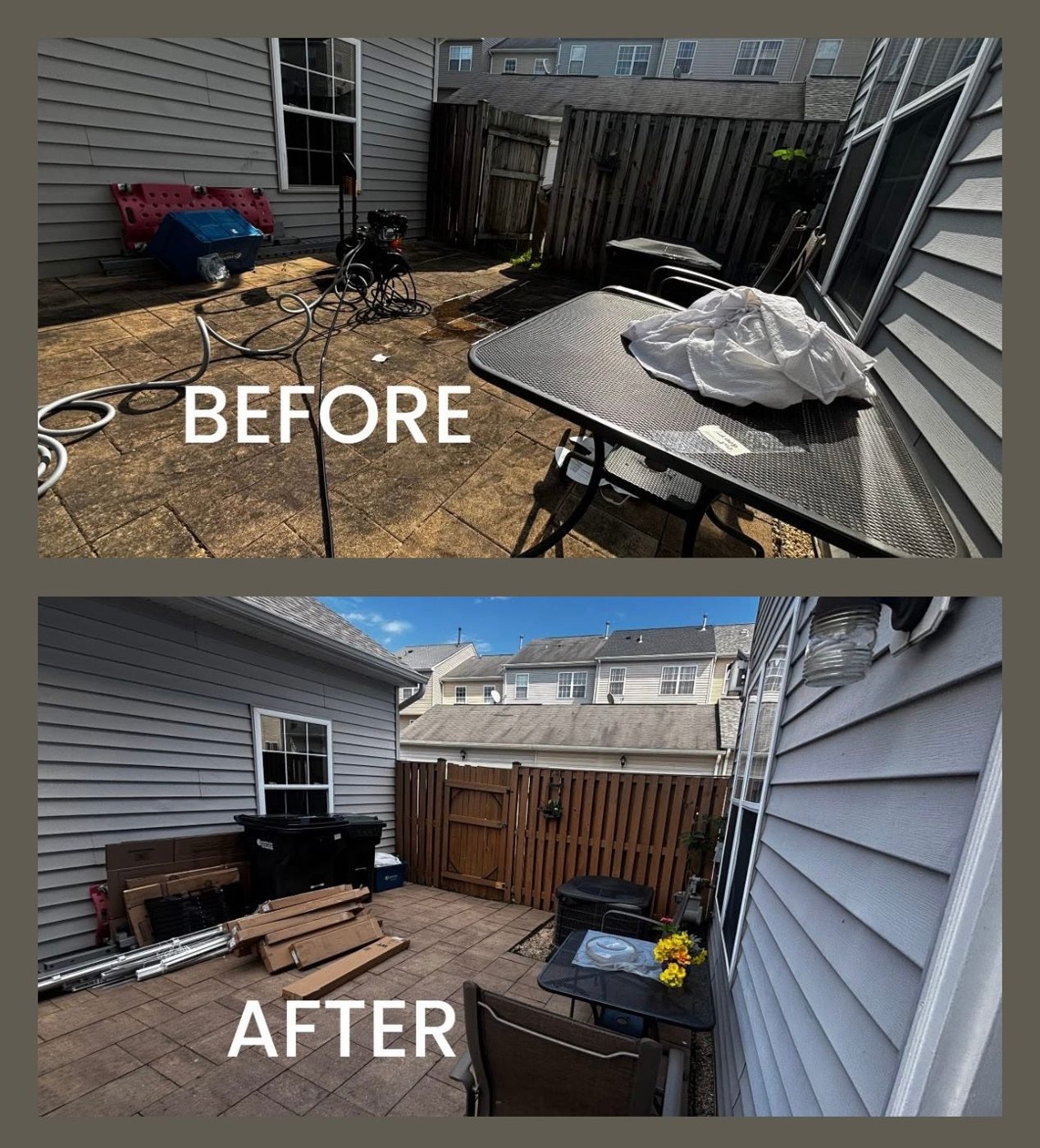 Patio pressure wash, before and after
